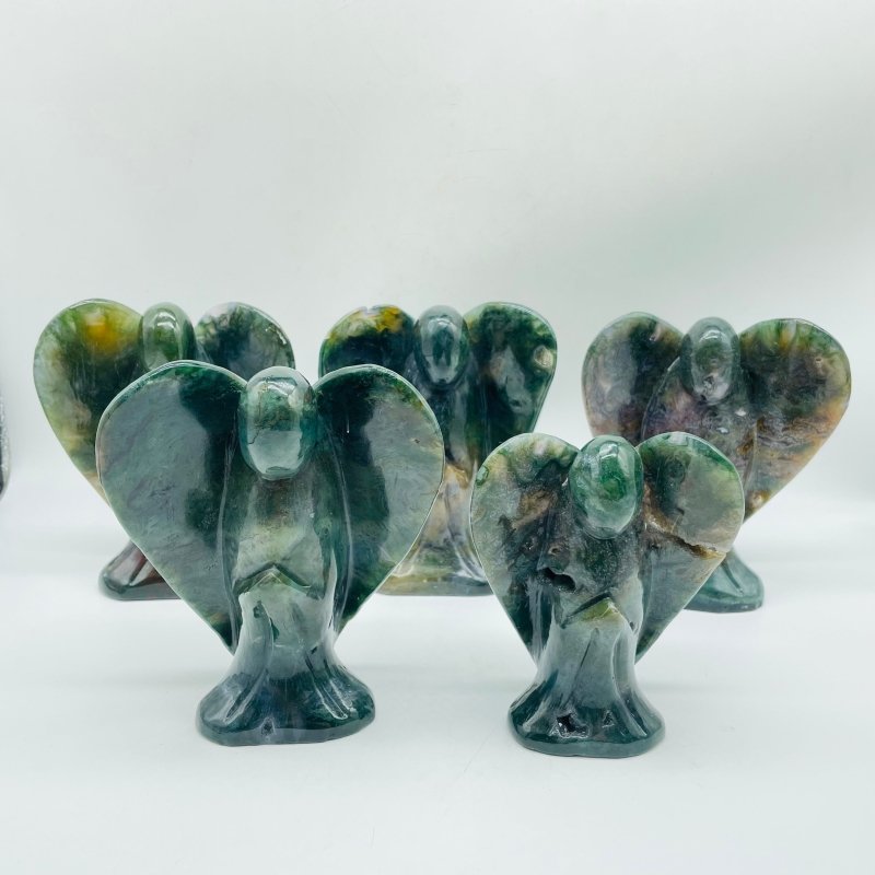 5 Pieces Large Moss Agate Angel Carving -Wholesale Crystals