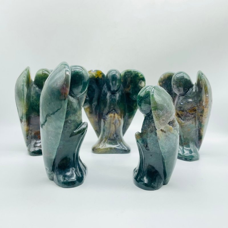 5 Pieces Large Moss Agate Angel Carving -Wholesale Crystals