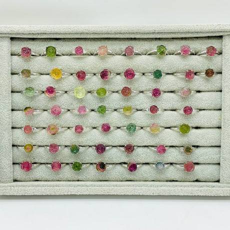 51 Pieces Colorful Tourmaline Different Styles Flower Shape Sterling Silver Ring - Wholesale Crystals