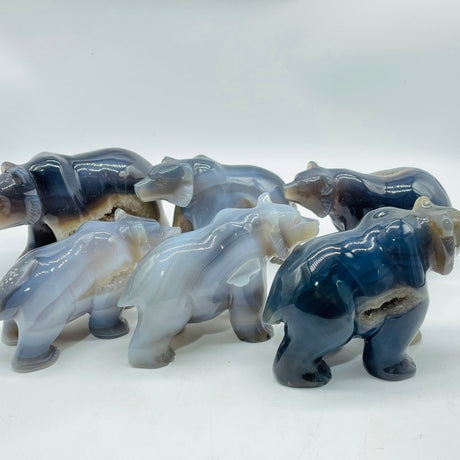 6 Pieces Geode Druzy Agate Bear Carving -Wholesale Crystals