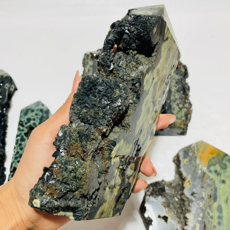 6 Pieces High Quality Large Green Sea Jasper Druzy Tower -Wholesale Crystals