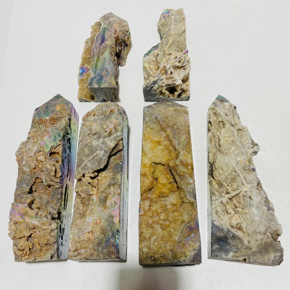 6 Pieces Large Aura Druzy Sphalerite Tower -Wholesale Crystals