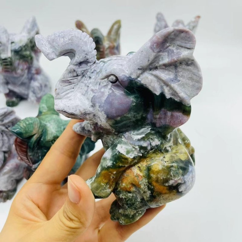 6 Pieces Large Ocean Jasper Elephant Carving -Wholesale Crystals