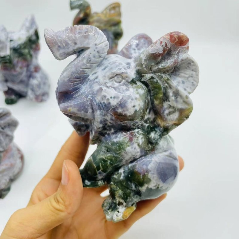 6 Pieces Large Ocean Jasper Elephant Carving -Wholesale Crystals