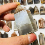 64 Pieces Black Rainbow Sun Stone With Hematite Points -Wholesale Crystals