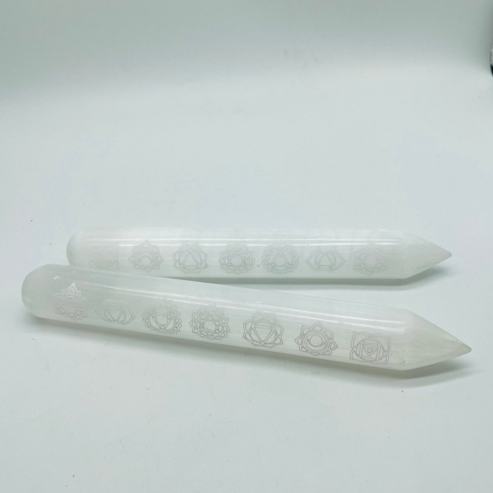 7 Chakras Selenite Massage Wands Round Wholesale -Wholesale Crystals