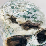 71.8kg Very Large Geode Druzy Moss Agate Skull Carving 20Inch - Wholesale Crystals