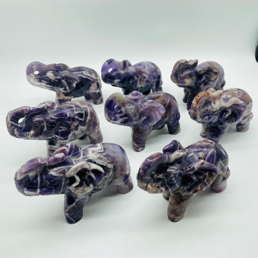 8 Pieces Beautiful Large Chevron Amethyst Elephant Carving -Wholesale Crystals