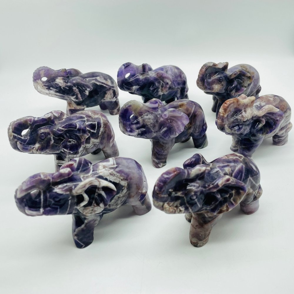 8 Pieces Beautiful Large Chevron Amethyst Elephant Carving -Wholesale Crystals