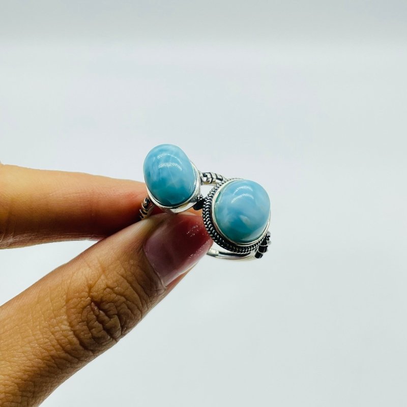 8 Pieces Beautiful Larimar Different Styles 925 Sterling Silver Rings -Wholesale Crystals