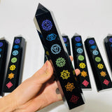 8 Pieces Large 7 Chakras Black Obsidian Tower -Wholesale Crystals