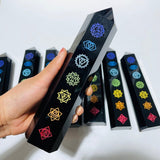 8 Pieces Large 7 Chakras Black Obsidian Tower -Wholesale Crystals