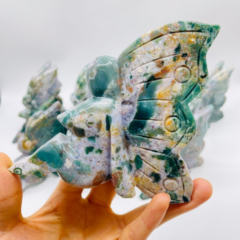 9 Pieces Beautiful Ocean Jasper Butterfly Fairy Carving -Wholesale Crystals