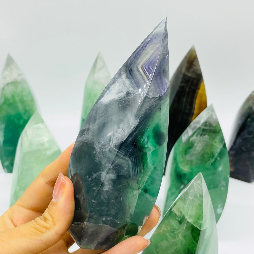 9 Pieces High Quality Large Rainbow Fluorite Flame Mixed Color -Wholesale Crystals