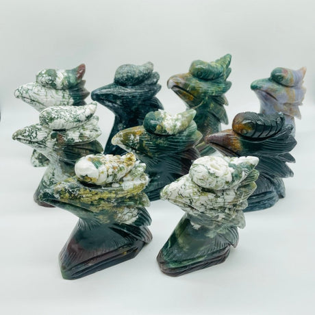 9 Pieces Ocean Jasper Rhyticeros Undulatus Birds Carving -Wholesale Crystals