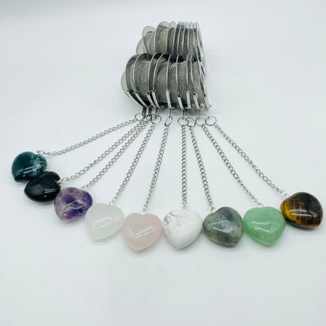 9 Types Crystal Heart 304 Stainless Steel Tea Leak Proof Mesh Filter With Chain - Wholesale Crystals