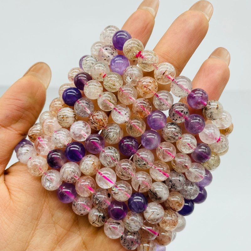 Amethyst Mica Rutile Quartz Mixed Beads Bracelet Wholesale - Wholesale Crystals