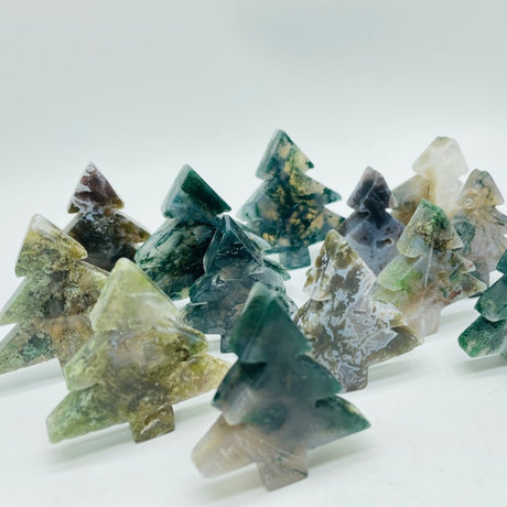 Beautiful Moss Agate Pine Tree Christmas Tree Carving Wholesale -Wholesale Crystals