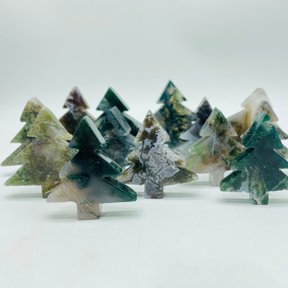 Beautiful Moss Agate Pine Tree Christmas Tree Carving Wholesale -Wholesale Crystals