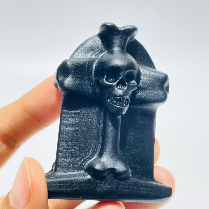 Black Obsidian Tombstone Skull Cross Carving Wholesale -Wholesale Crystals