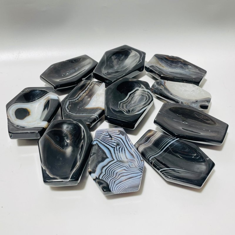 Black Stripe Agate Coffin Shallow Bowl Carving Wholesale -Wholesale Crystals