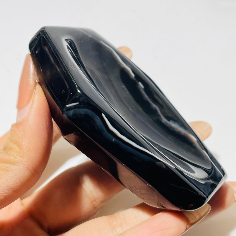 Black Stripe Agate Coffin Shallow Bowl Carving Wholesale - Wholesale Crystals