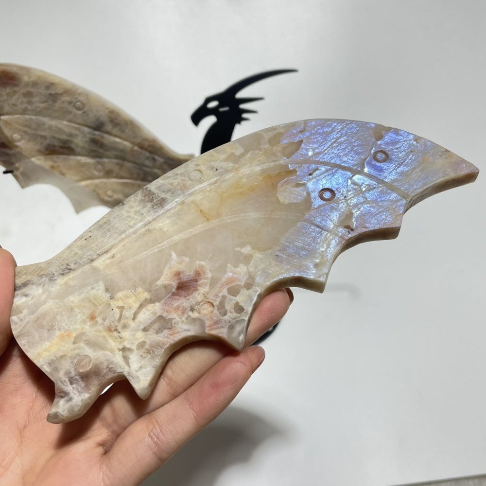 Blue Moonstone Mixed Sunstone Dragon Carving With Stand -Wholesale Crystals