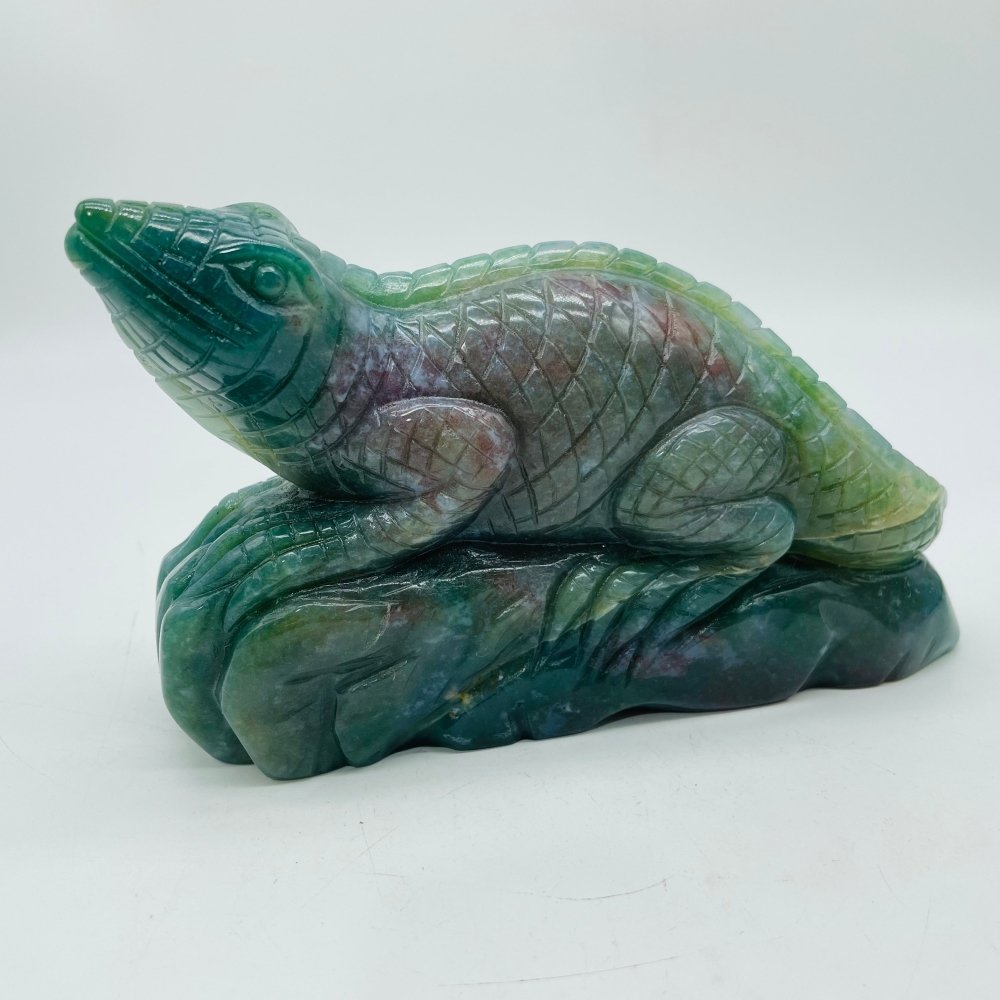 High Quality Natural Moss Agate Lizard Carving -Wholesale Crystals