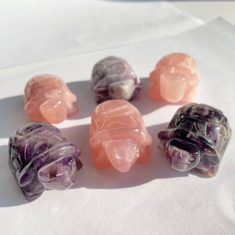 Chevron Amethyst&Rose Quartz Tortoise Turtle Carving Wholesale -Wholesale Crystals