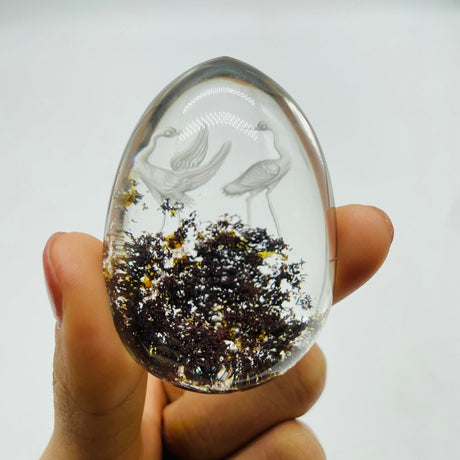 Crane Stork Couple Very Clear Garden Quartz Interior Engraving Carving -Wholesale Crystals