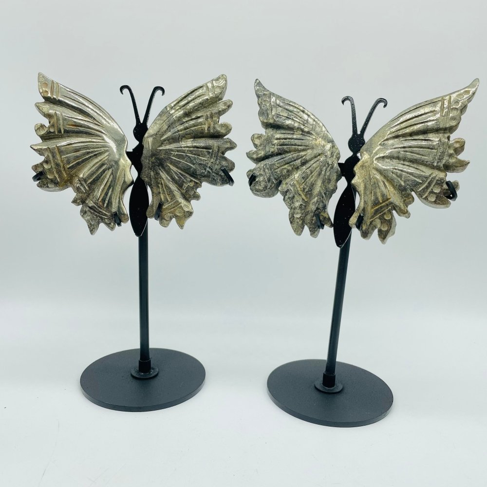 4 Pairs High Quality Pyrite Butterfly Carving With Stand -Wholesale Crystals