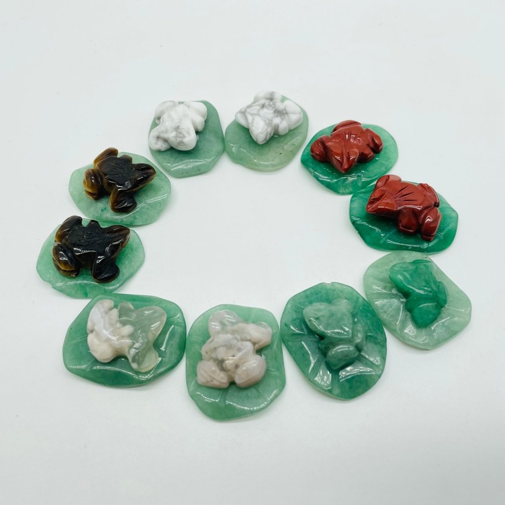Frog On Leaf Mini Carving Wholesale Sakura Agate Red Jasper Howlite -Wholesale Crystals