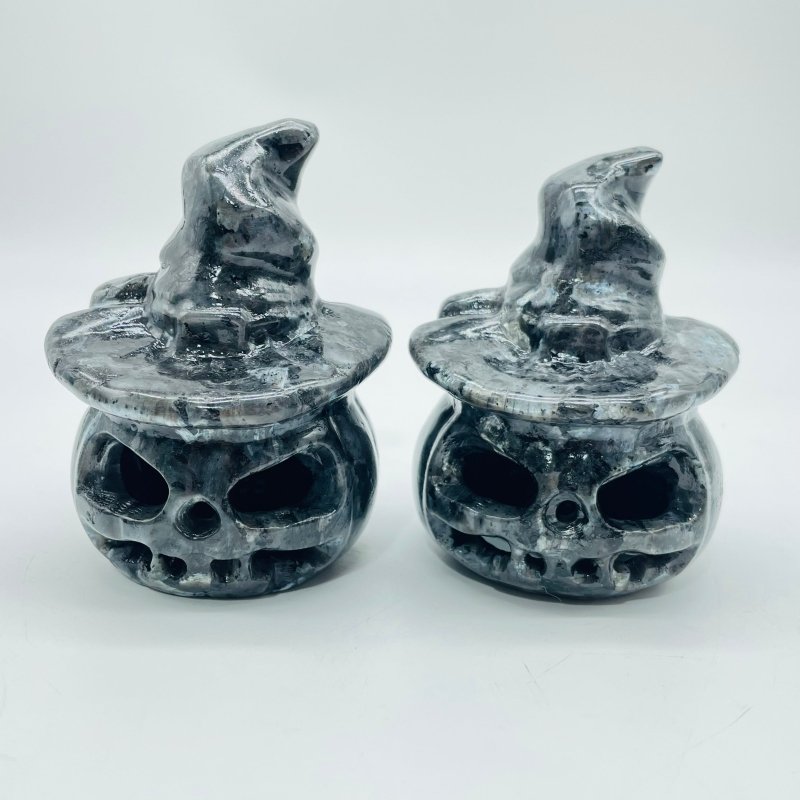 Halloween Pumpkin Wizard Hollow Carving Wholesale Yooperlite Larvikite Tree Agate -Wholesale Crystals
