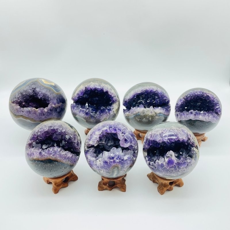 7 Pieces Amethyst Druzy Geode Cluster Sphere Ball -Wholesale Crystals