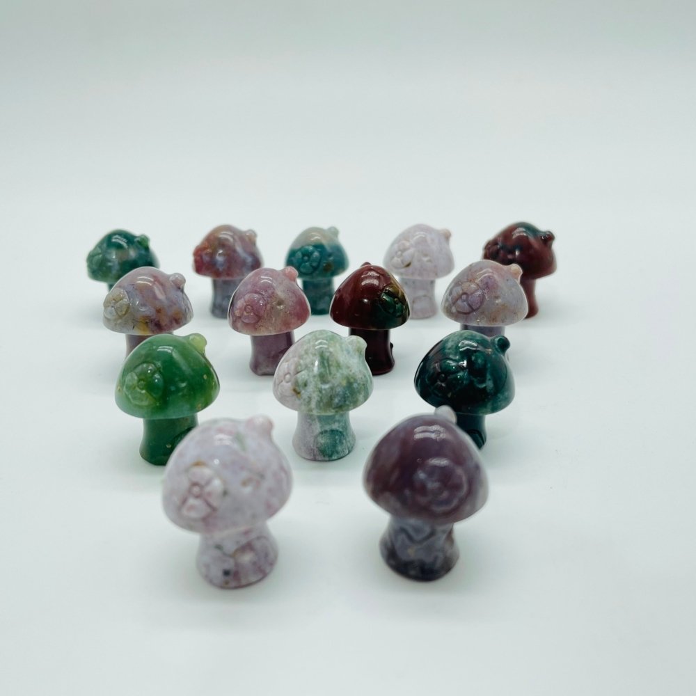 Mini Beautiful Ocean Jasper Mushroom House With Flower Carving Wholesale -Wholesale Crystals