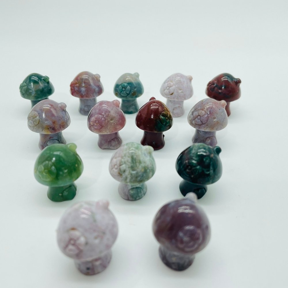 Mini Beautiful Ocean Jasper Mushroom House With Flower Carving Wholesale -Wholesale Crystals