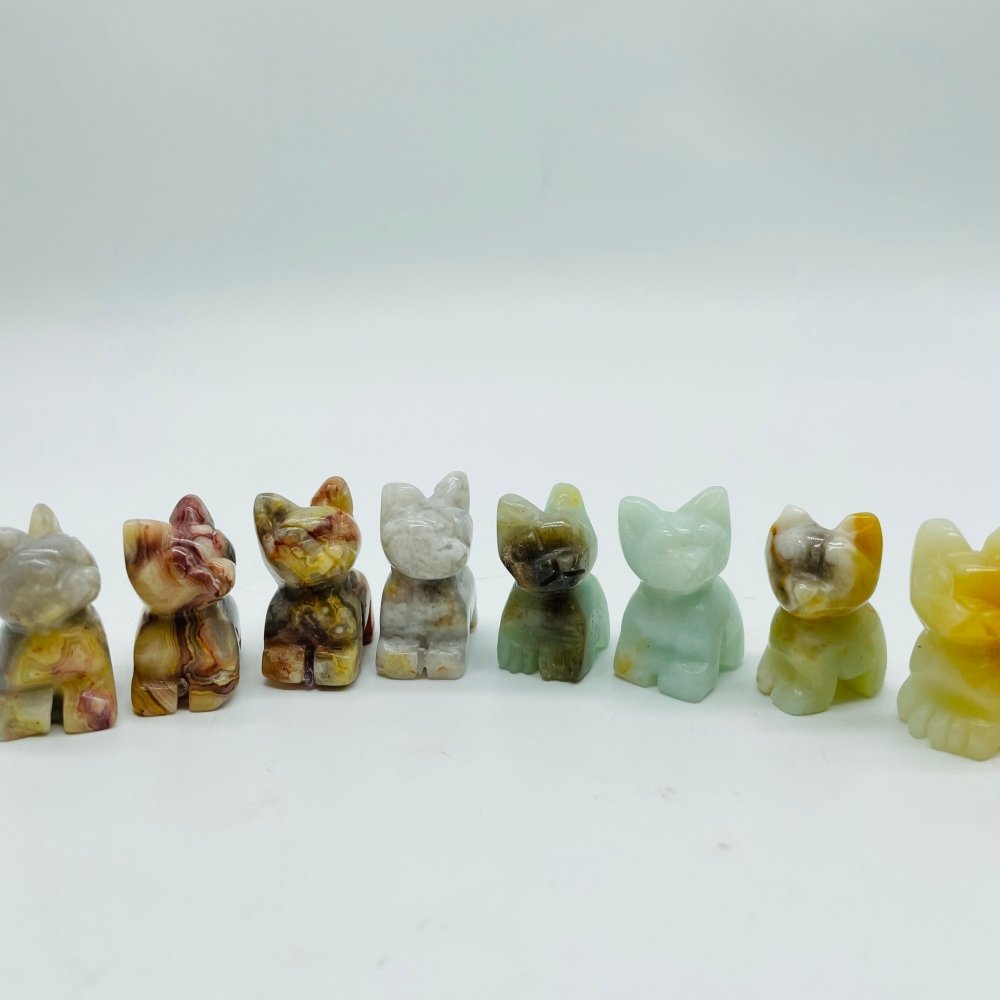 Mini Crazy Agate&Caribbean Calcite Cat Carving Wholesale -Wholesale Crystals