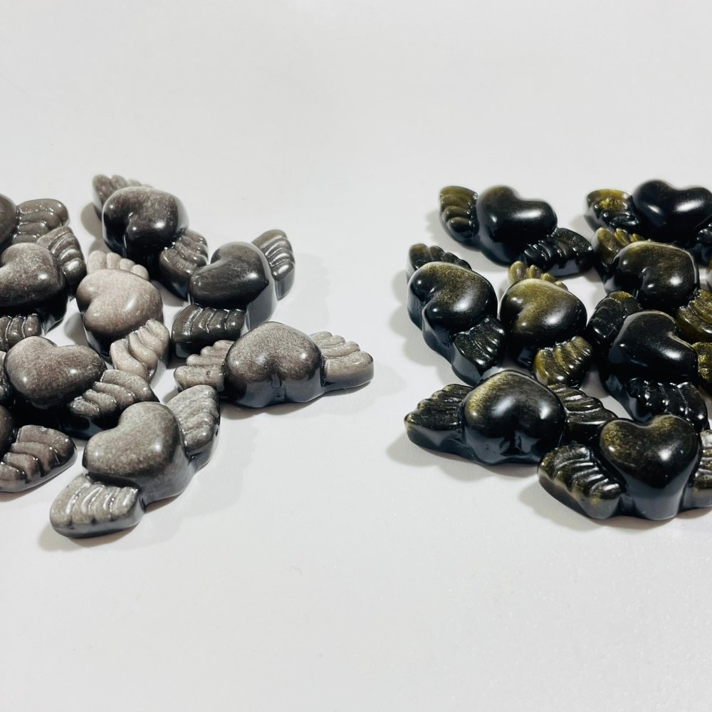 Mini Gold & Silver Sheen Obsidian Heart Wing Carving Wholesale -Wholesale Crystals