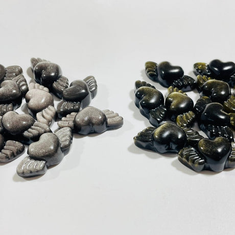 Mini Gold & Silver Sheen Obsidian Heart Wing Carving Wholesale -Wholesale Crystals