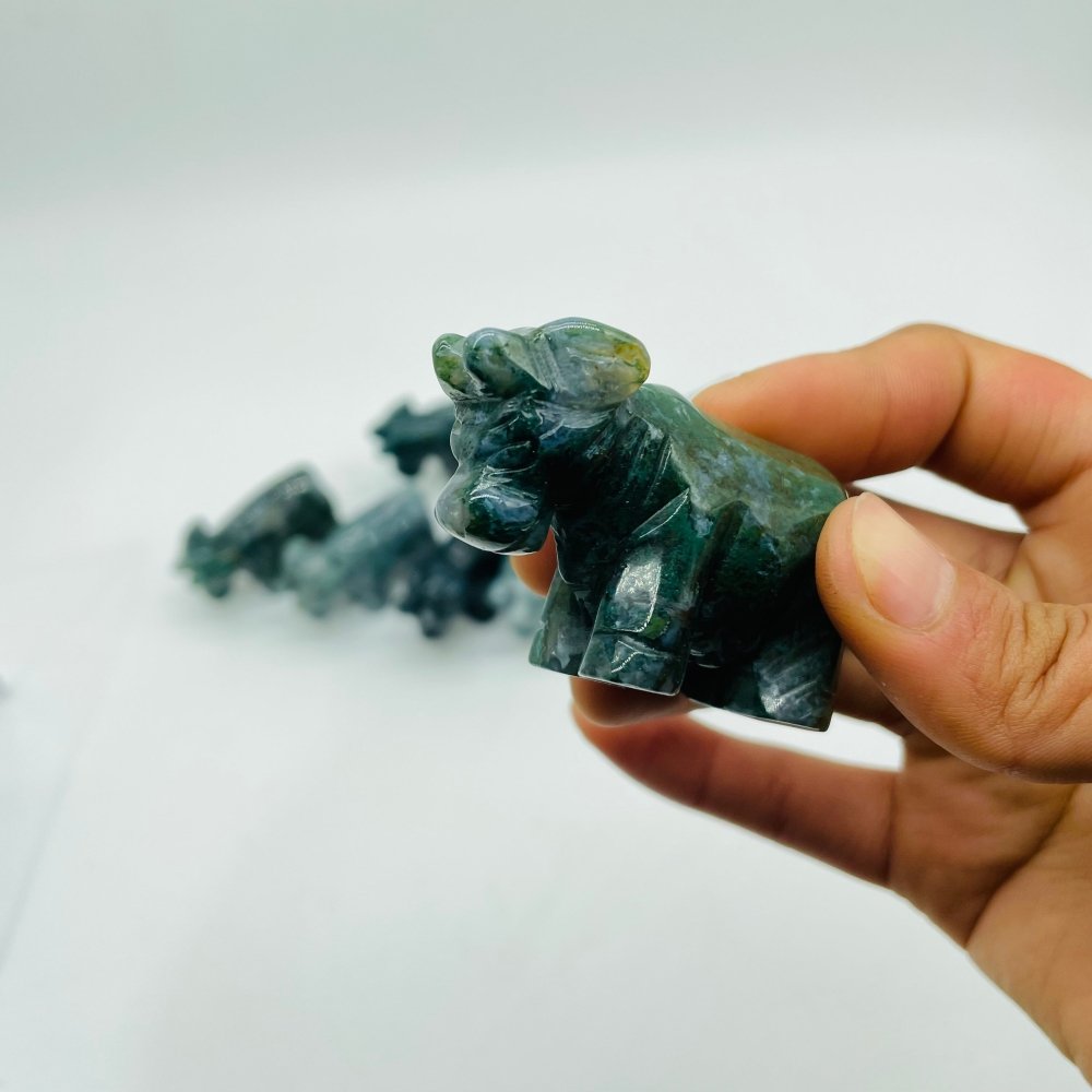 Moss Agate Cattle Cow Carving Wholesale -Wholesale Crystals