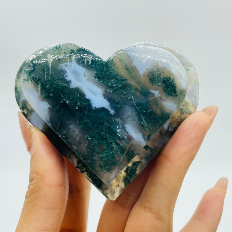 Moss Agate Double Heart Carving Wholesale - Wholesale Crystals