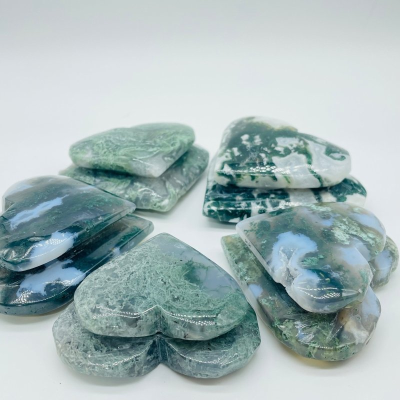 Moss Agate Double Heart Carving Wholesale - Wholesale Crystals