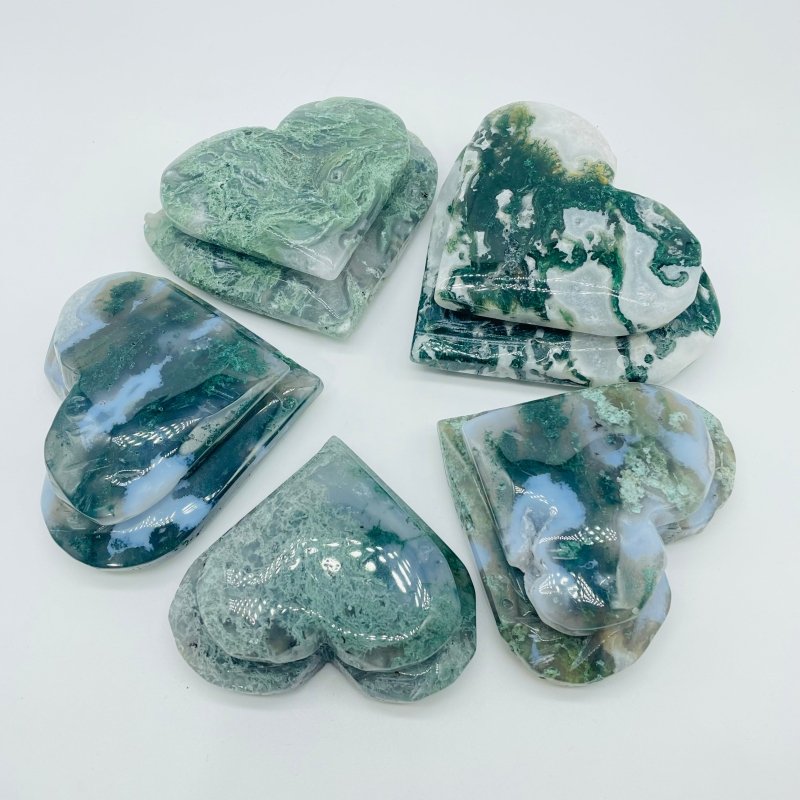 Moss Agate Double Heart Carving Wholesale - Wholesale Crystals