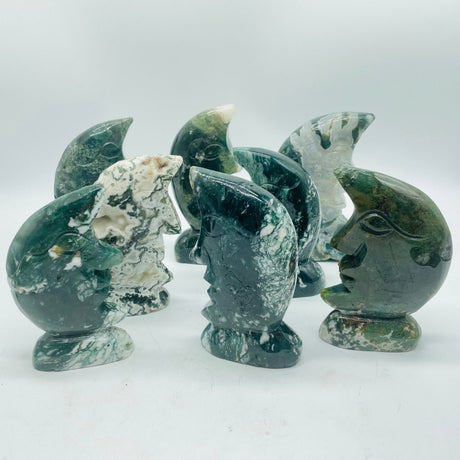 Moss Agate Moon Face Carving Wholesale -Wholesale Crystals