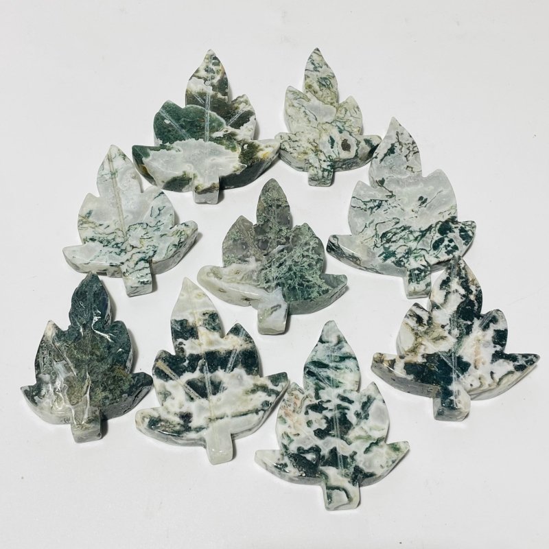 Moss Agate Sycamore Tree Leaf Carving Wholesale - Wholesale Crystals