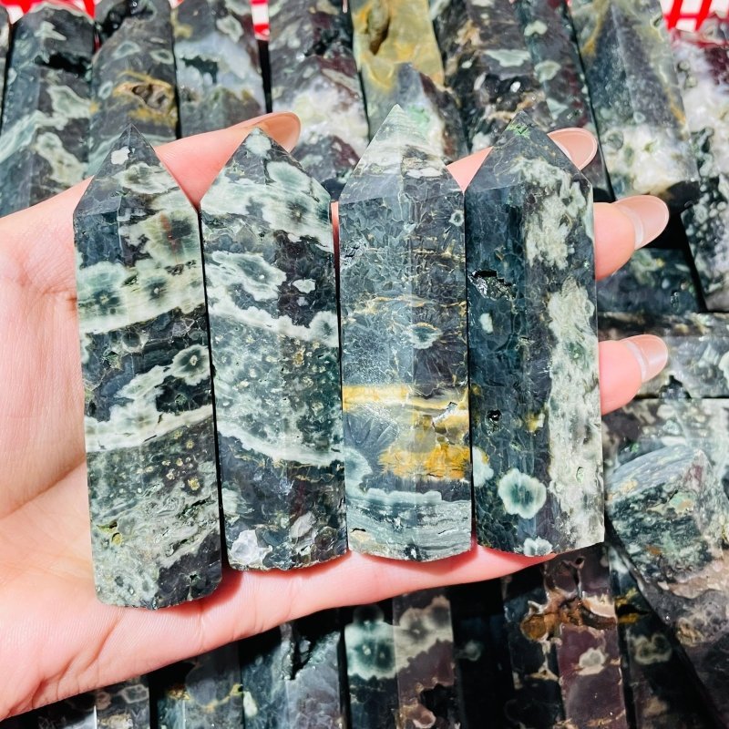 Natural Green Sea Ocean Jasper Tower Points Wholesale - Wholesale Crystals