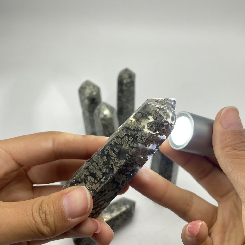 Natural Pyrite Flowers Symbiosis Mixed Agate Tower Point Wholesale -Wholesale Crystals