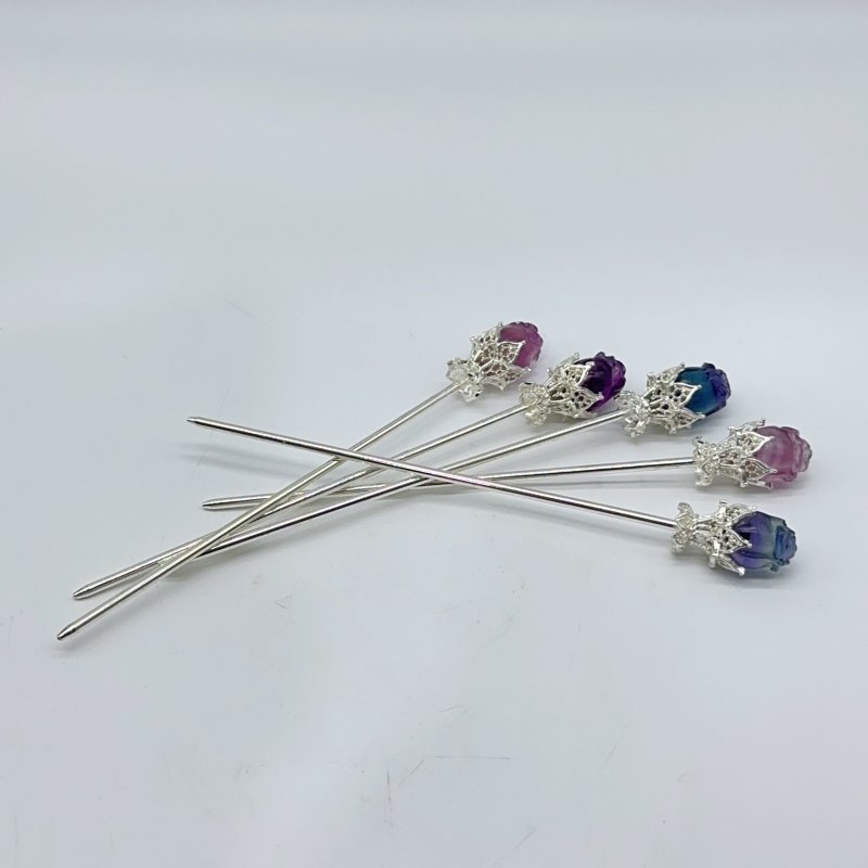 Rainbow Fluorite Rose Flower Hairpin Carving Wholesale -Wholesale Crystals