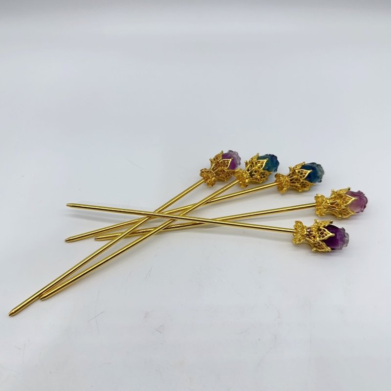 Rainbow Fluorite Rose Flower Hairpin Carving Wholesale -Wholesale Crystals