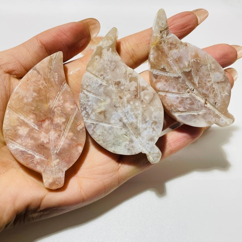 Sakura Flower Agate Leaf Shape Carving Wholesale - Wholesale Crystals